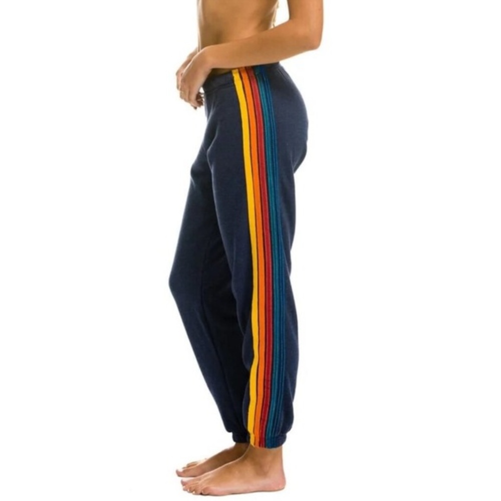 Aviator Nation Navy Blue 5 Stripe Rainbow Sweatpants Size Medium